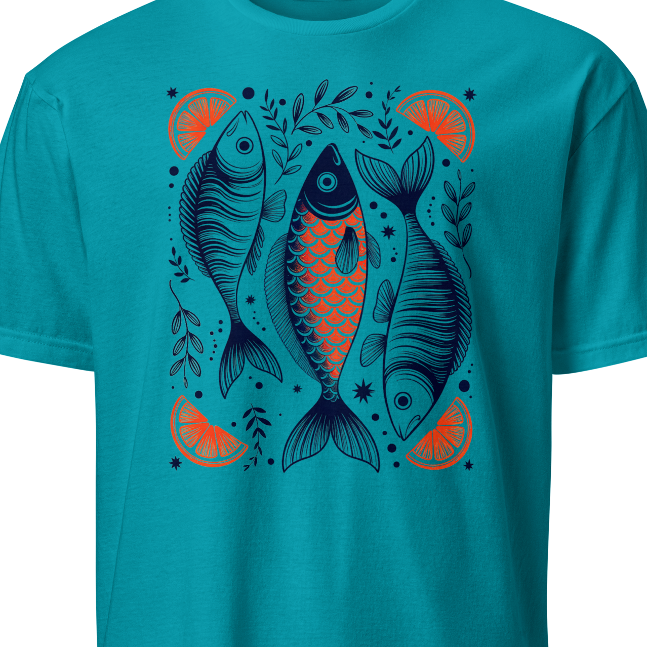 Teal t-shirt with fish design 