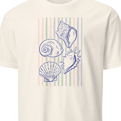 White t-shirt with black graphic and text 