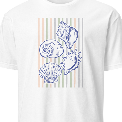 White t-shirt with black graphic and text 