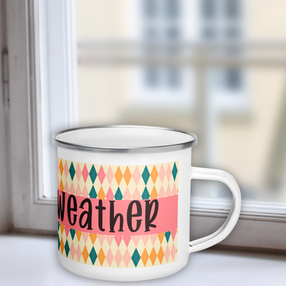 Sweater Weather Enamel Mug - Pink Argyle