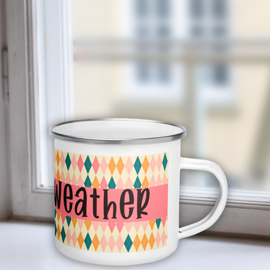 Sweater Weather Enamel Mug - Pink Argyle