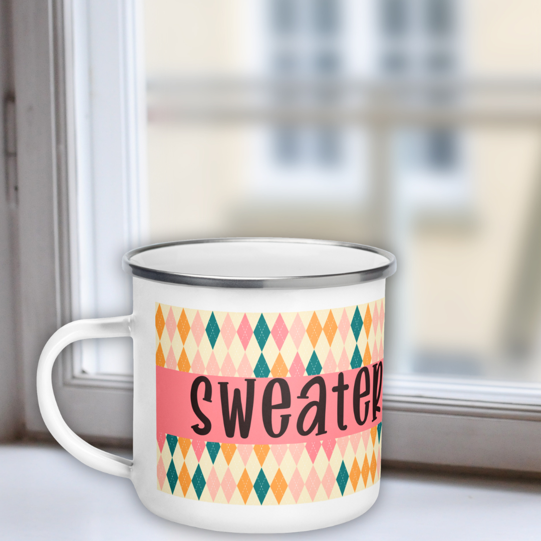 Sweater Weather Enamel Mug - Pink Argyle