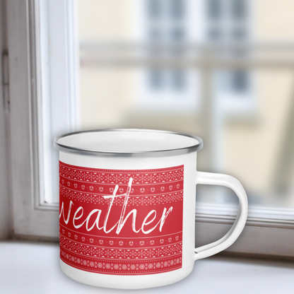 Sweater Weather Enamel Mug - Red White Knit