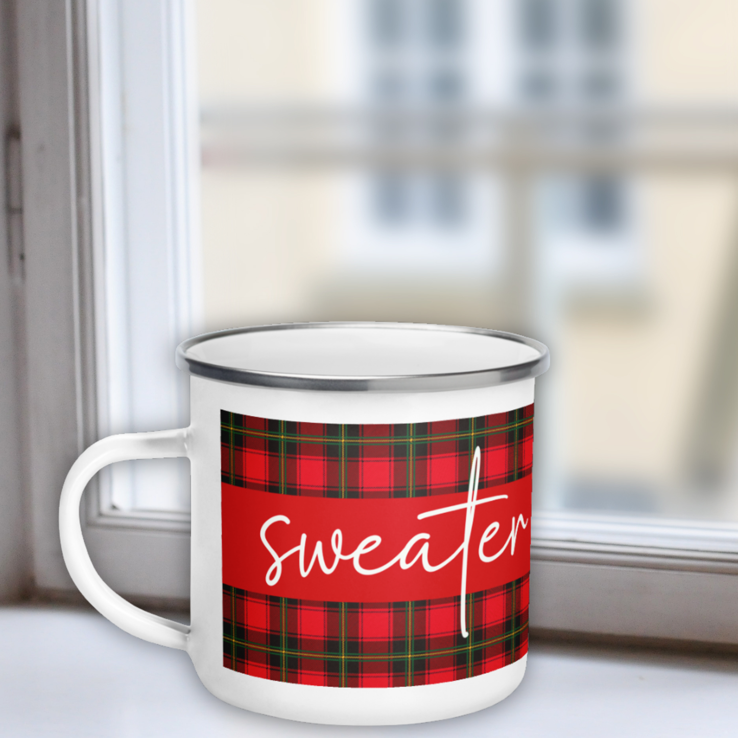 Sweater Weather Enamel Mug - Red Plaid