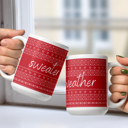 Sweater Weather White Mug - Red Knit