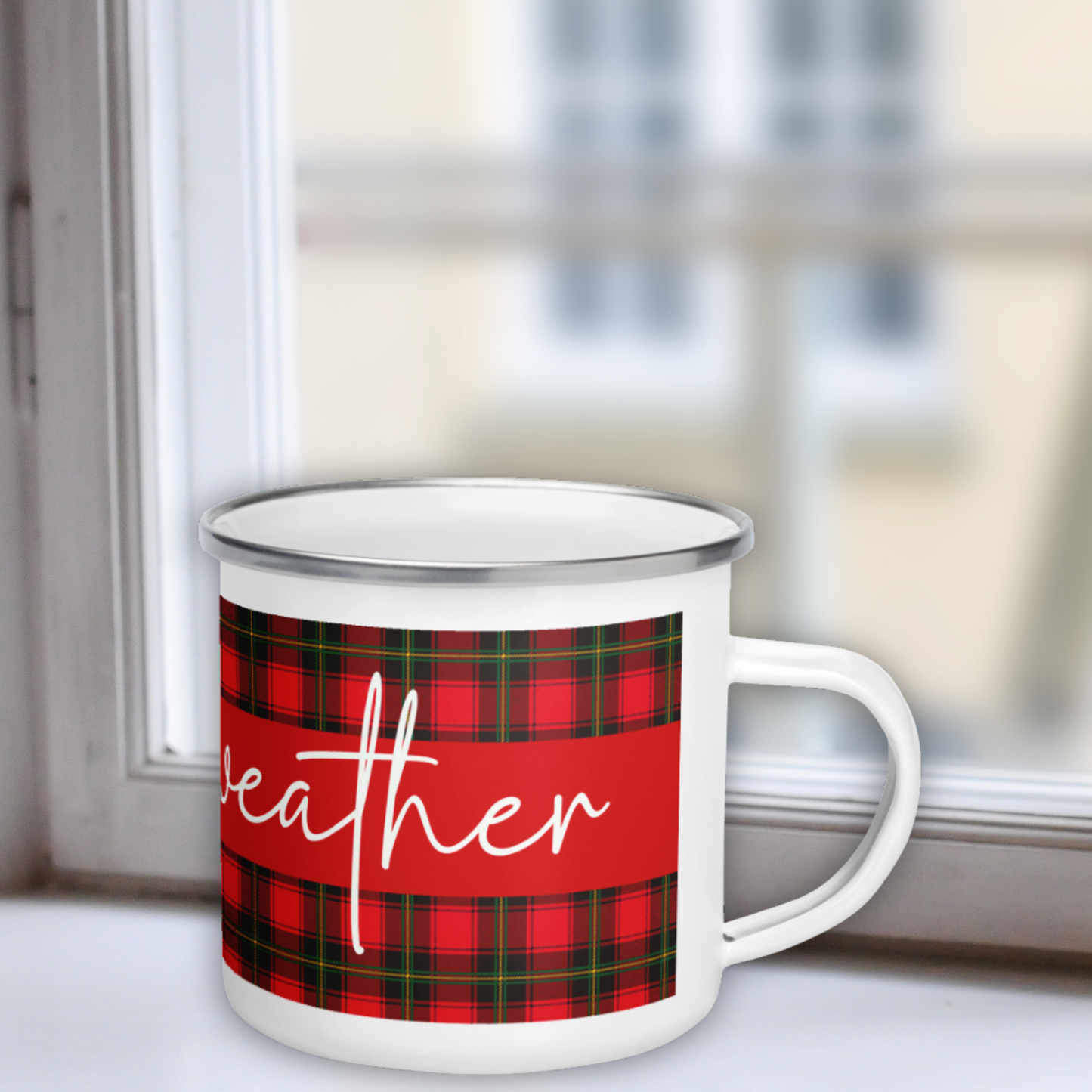 Sweater Weather Enamel Mug - Red Plaid