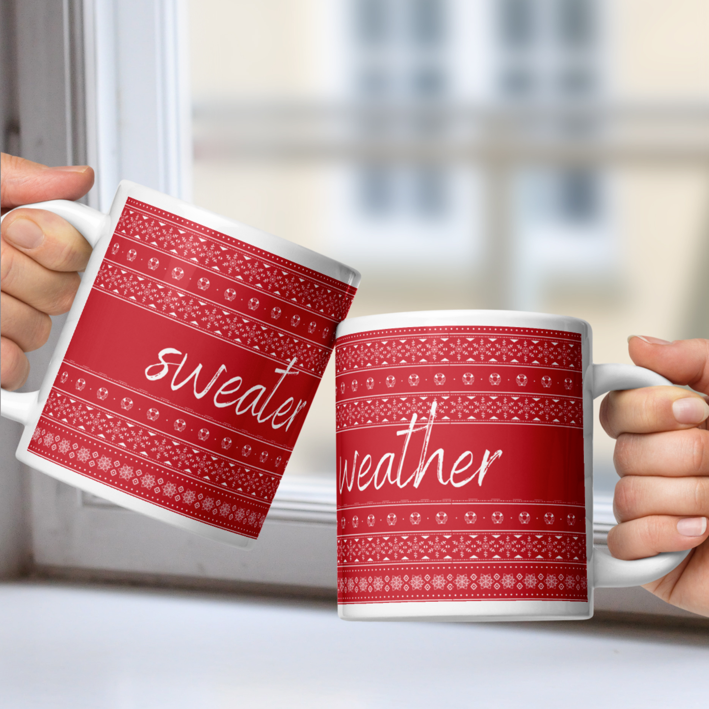 Sweater Weather White Mug - Red Knit
