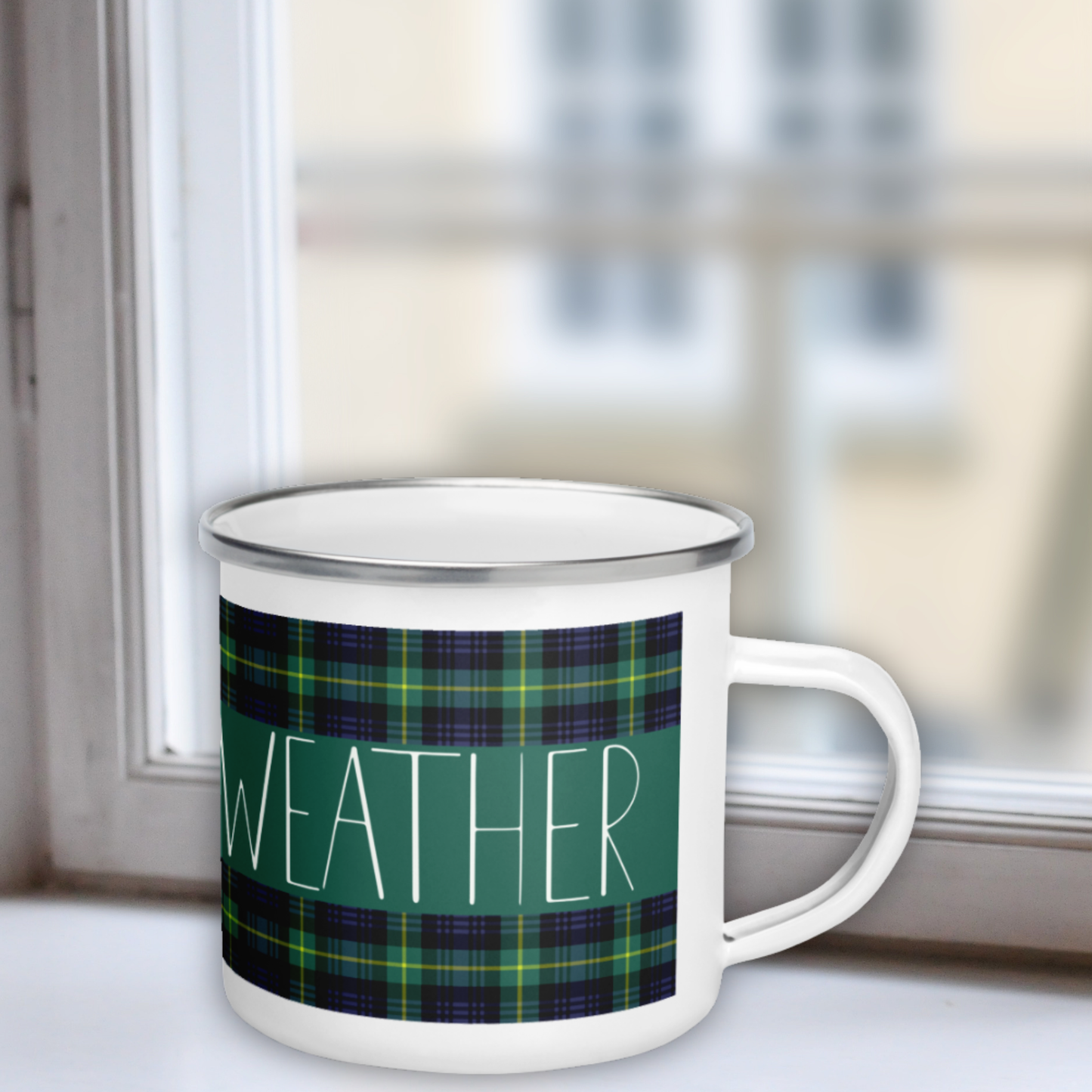 Sweater Weather Enamel Mug - Green Plaid