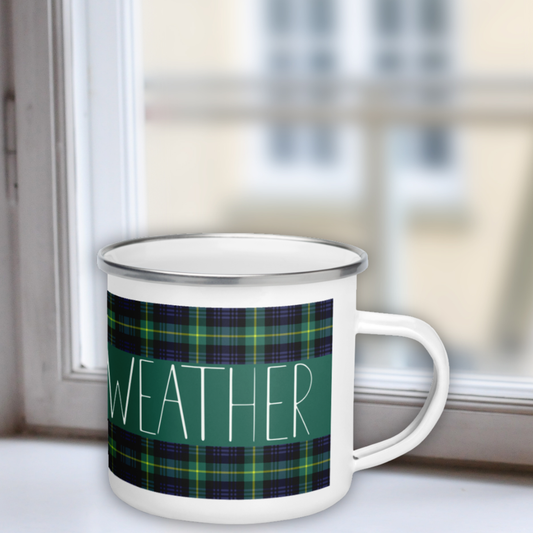 Sweater Weather Enamel Mug - Green Plaid