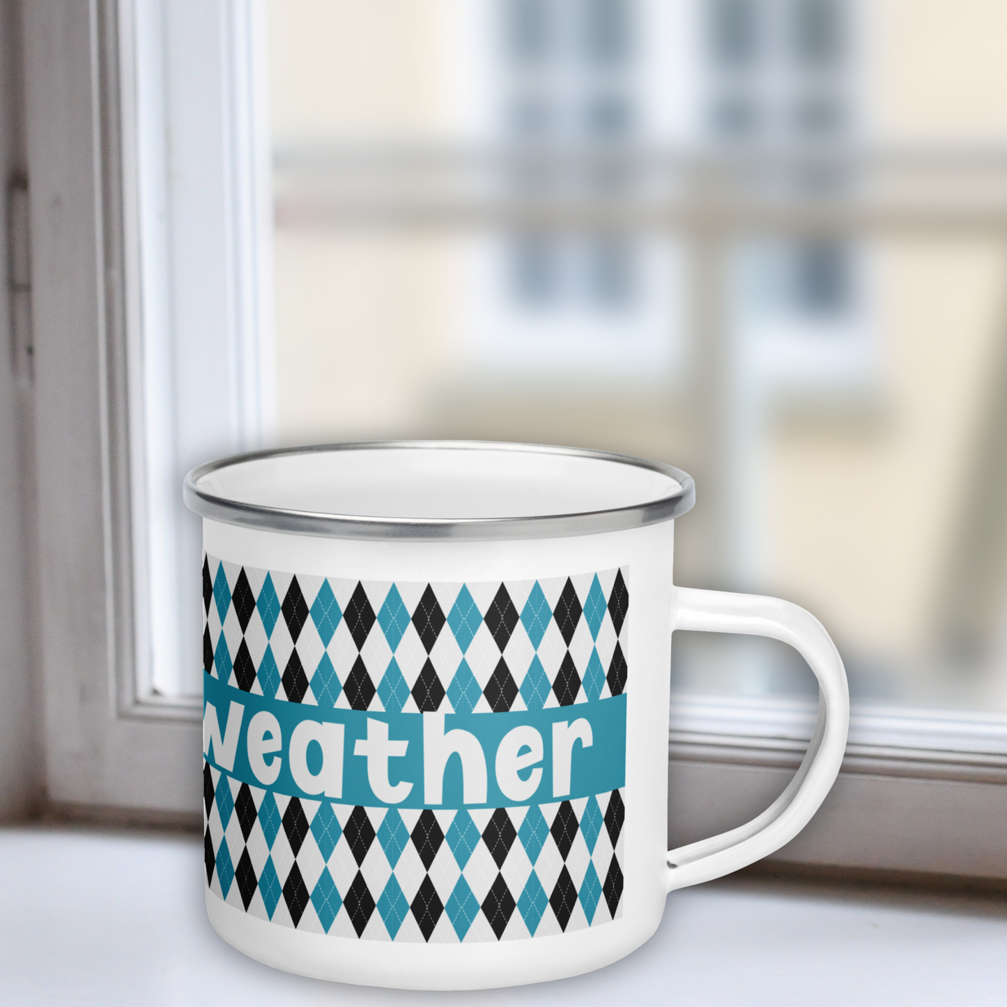 Sweater Weather Enamel Mug - Blue Argyle