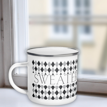 Sweater Weather Enamel Mug - Grey Argyle