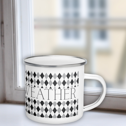 Sweater Weather Enamel Mug - Grey Argyle