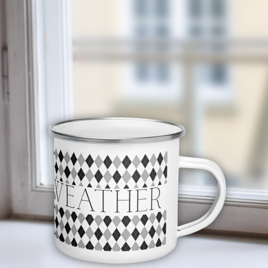Sweater Weather Enamel Mug - Grey Argyle