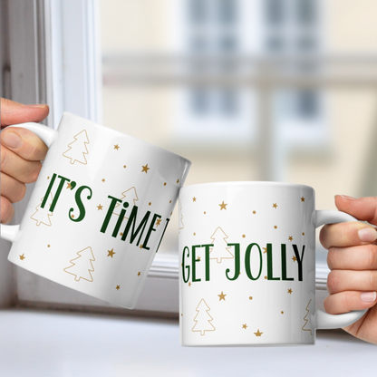 It's Time to Get Jolly White Mug - Gold Trees