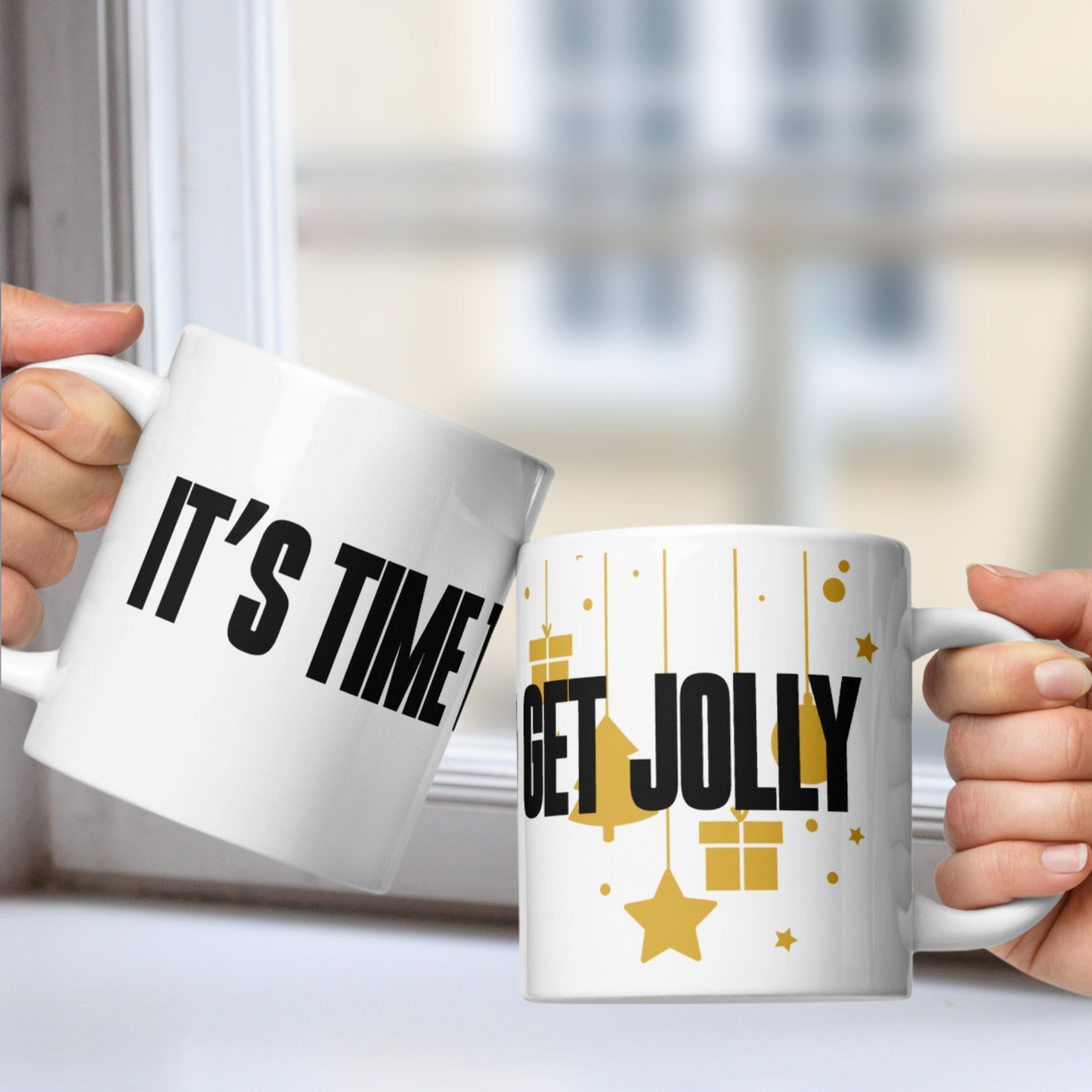 It's Time to Get Jolly White Mug - Gold Ornaments