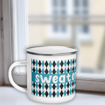 Sweater Weather Enamel Mug - Blue Argyle