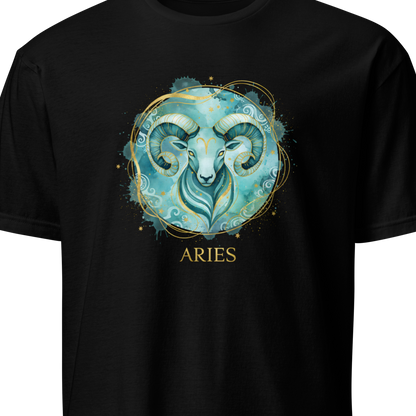 Black t-shirt with Aries zodiac sign design 
