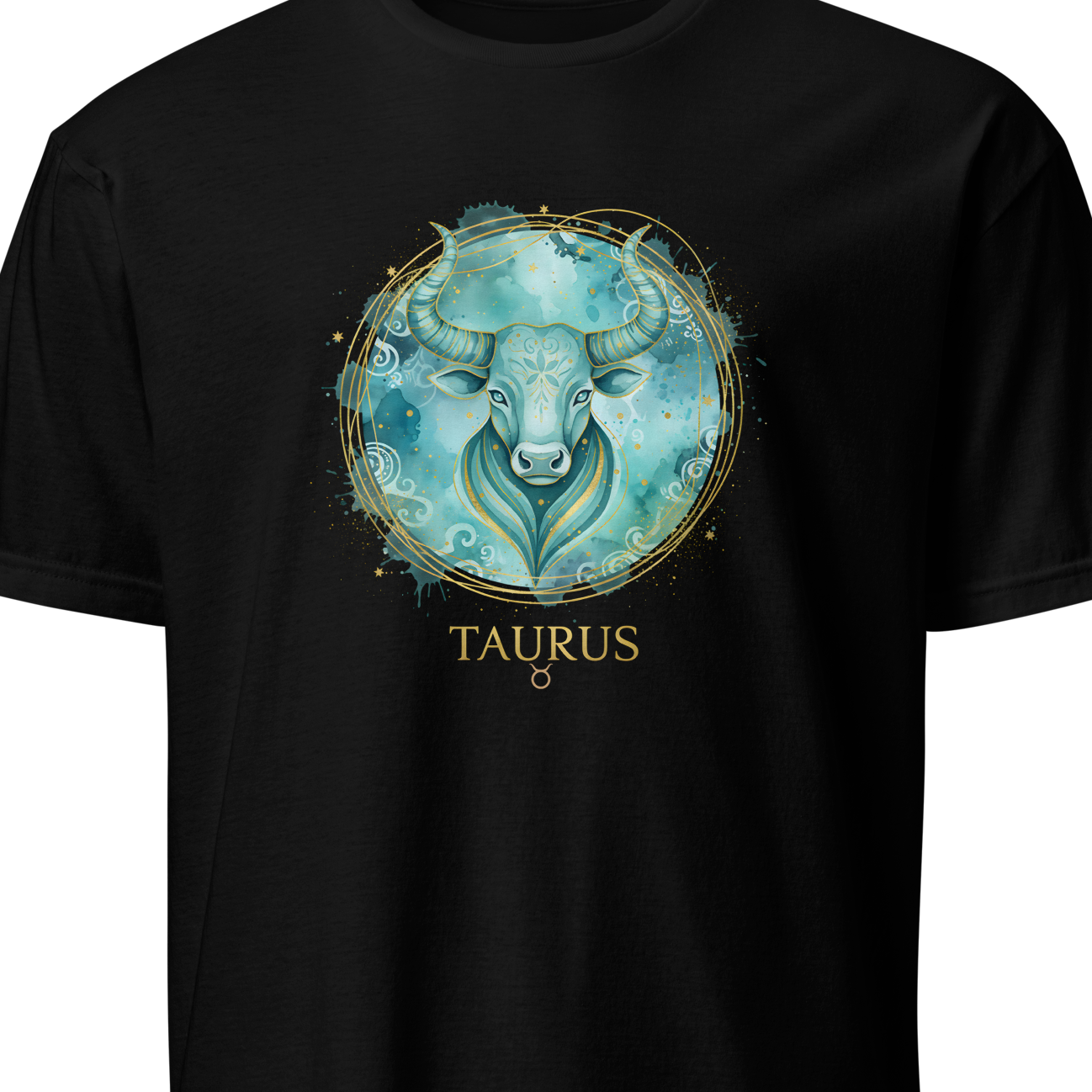 Black t-shirt with Taurus zodiac design 