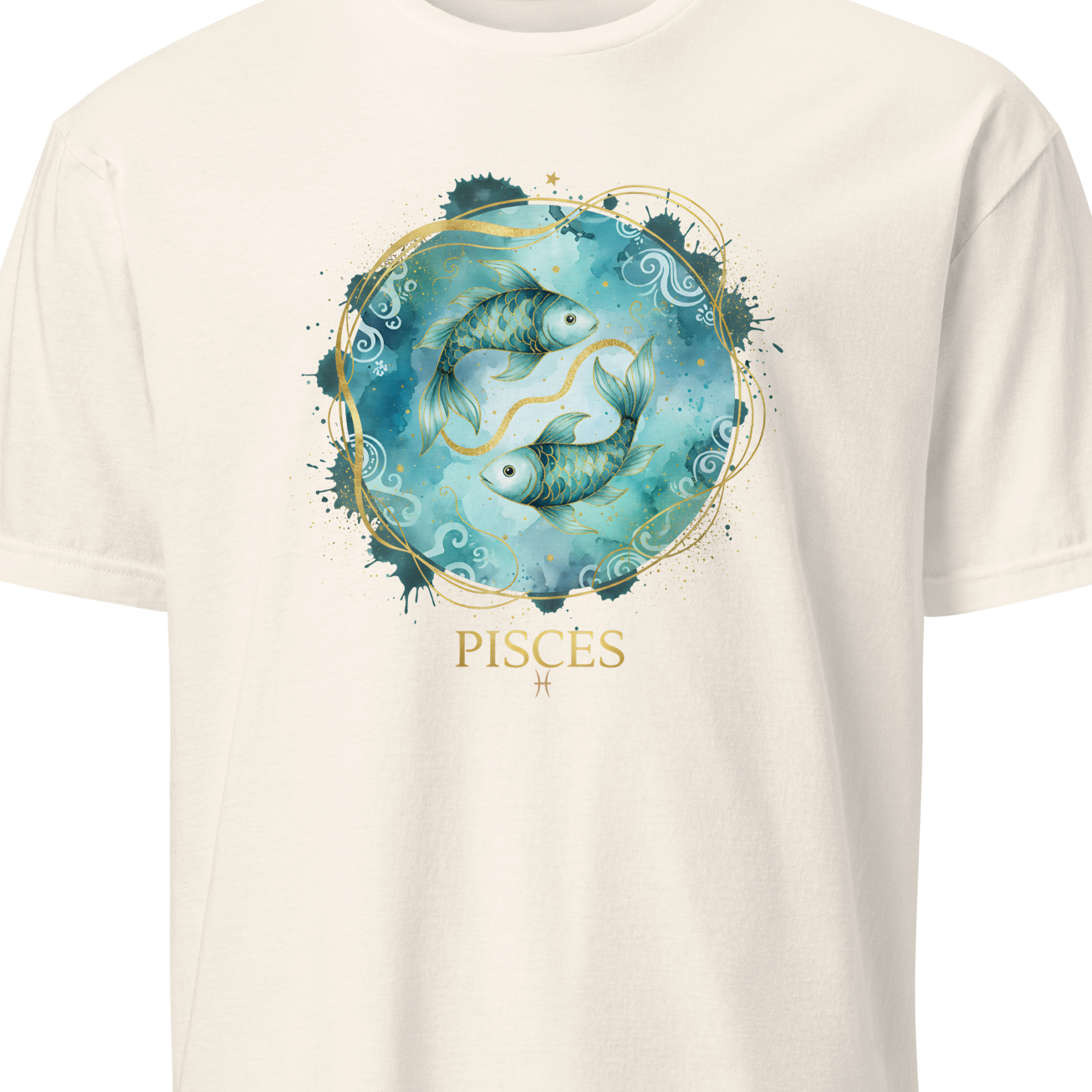 T-shirt with Pisces zodiac design on a white background