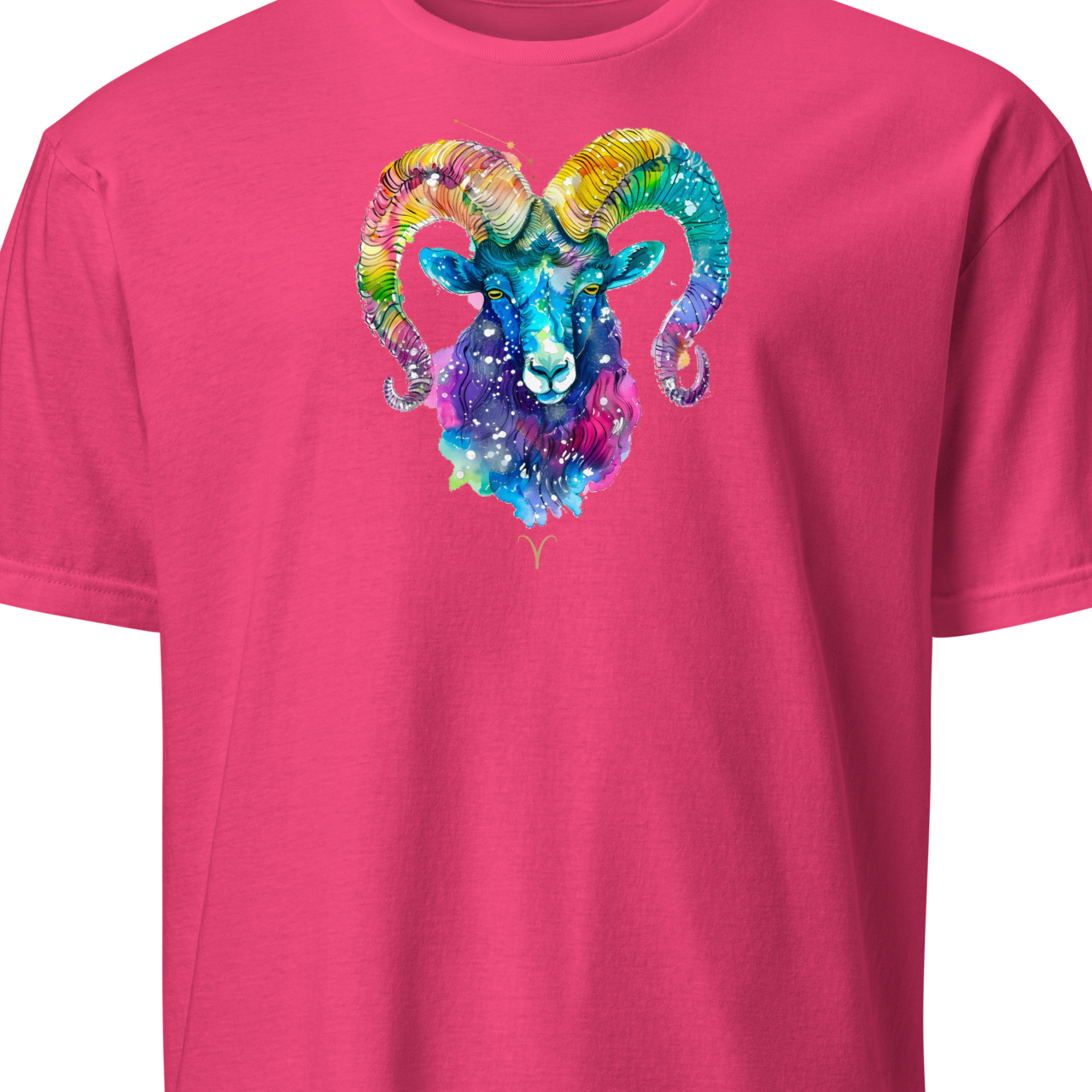 Pink t-shirt with a colorful ram design 