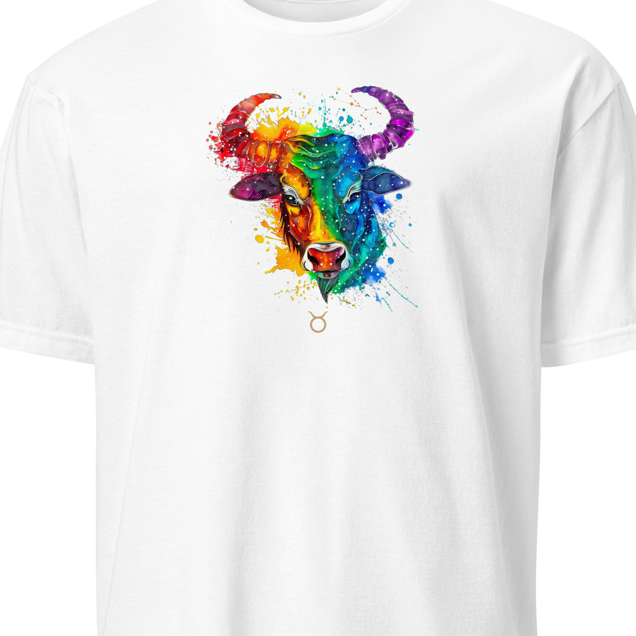 White t-shirt with a colorful ram graphic 
