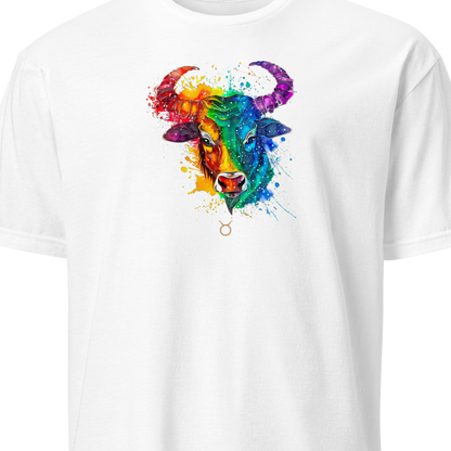 White t-shirt with a colorful ram graphic 