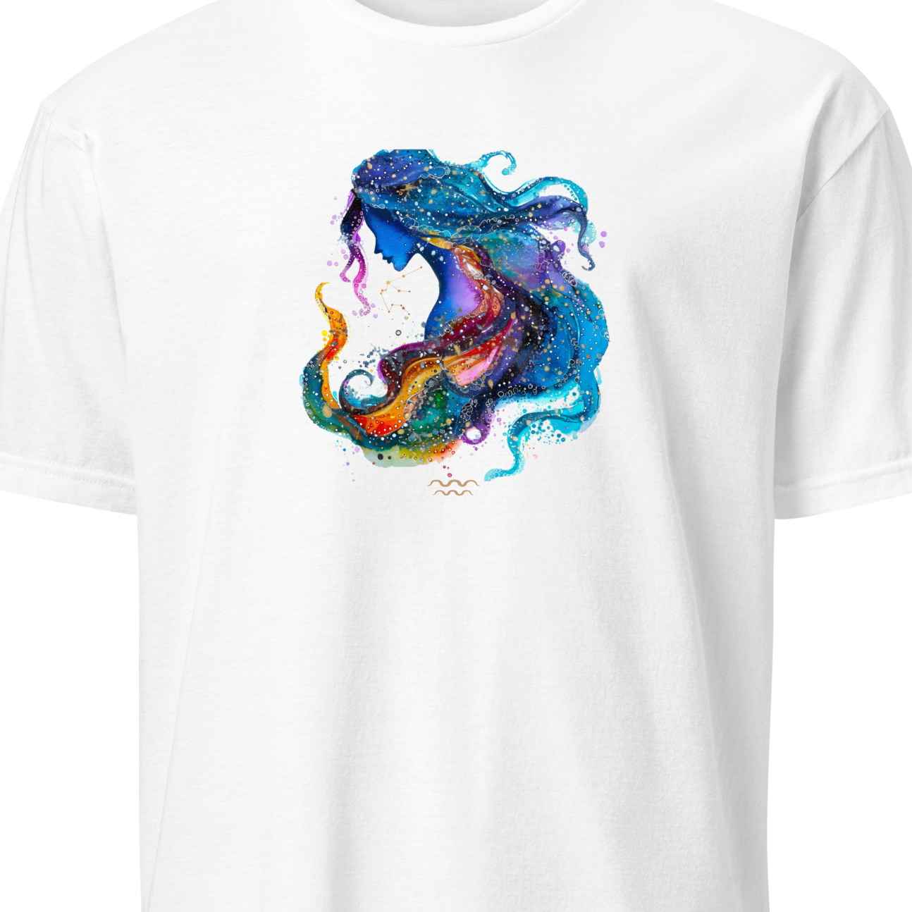 White t-shirt with a colorful octopus design on a white background