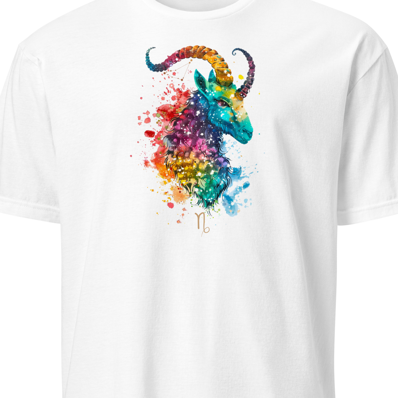 White t-shirt with a colorful dragon graphic on a white background