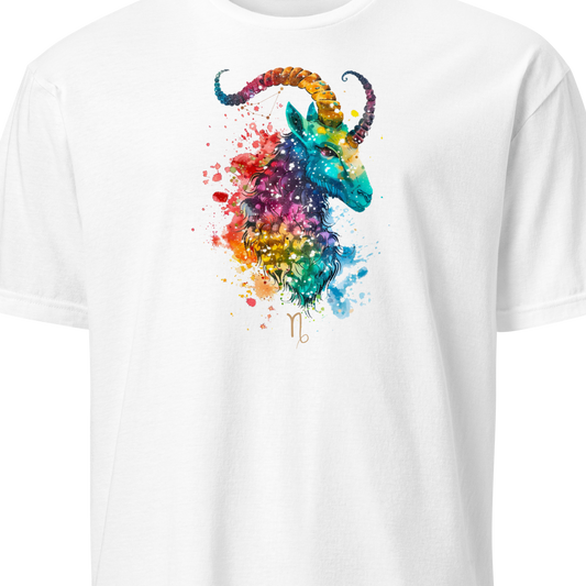 White t-shirt with a colorful dragon graphic on a white background