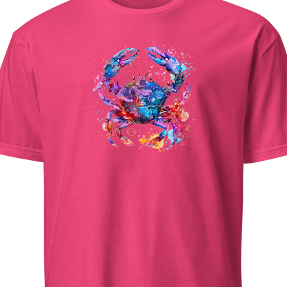 Pink t-shirt with a colorful scorpion design on a white background