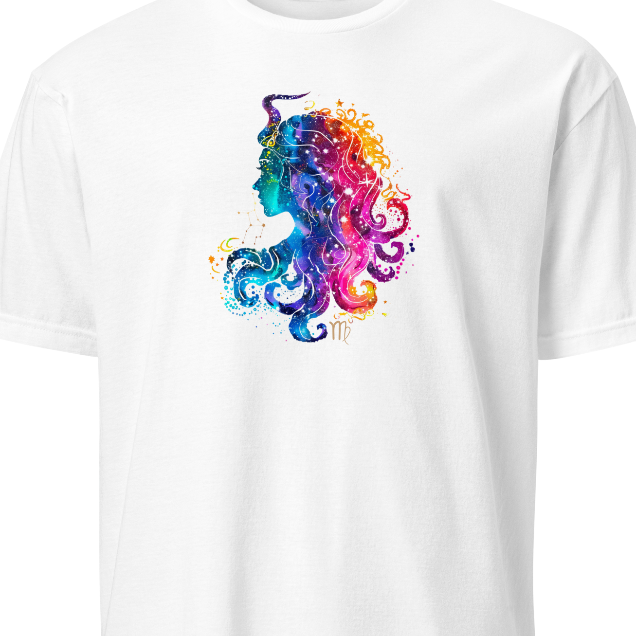 White t-shirt with a colorful octopus design on a white background