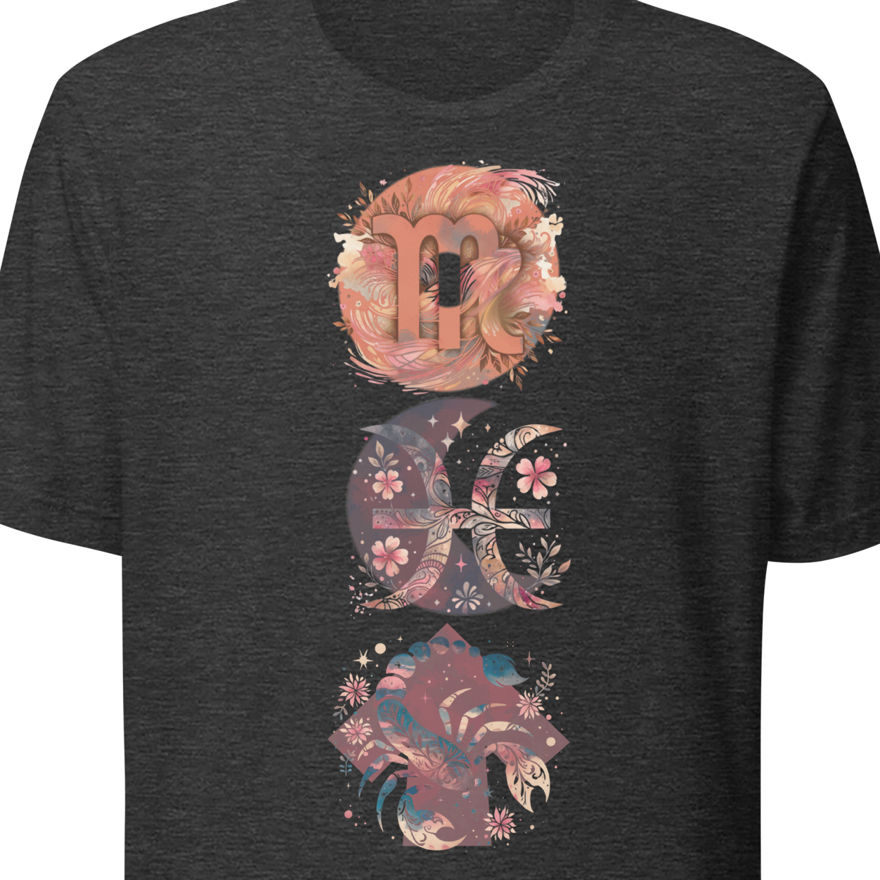 Gray t-shirt with colorful graphic design