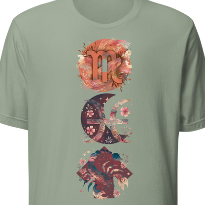 Green t-shirt with floral zodiac design 