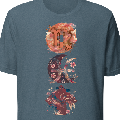 Blue t-shirt with floral zodiac design 