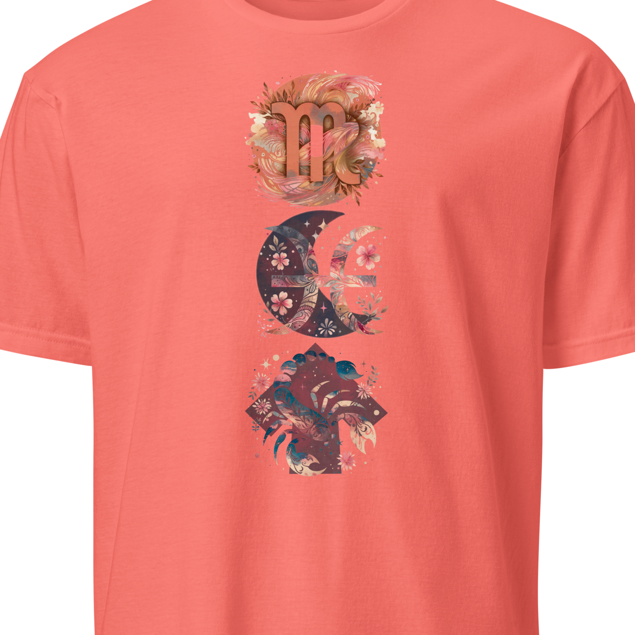 Coral t-shirt with zodiac design 