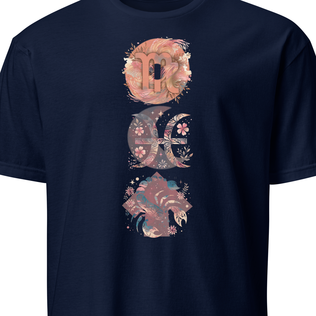 Navy blue t-shirt with a floral design 