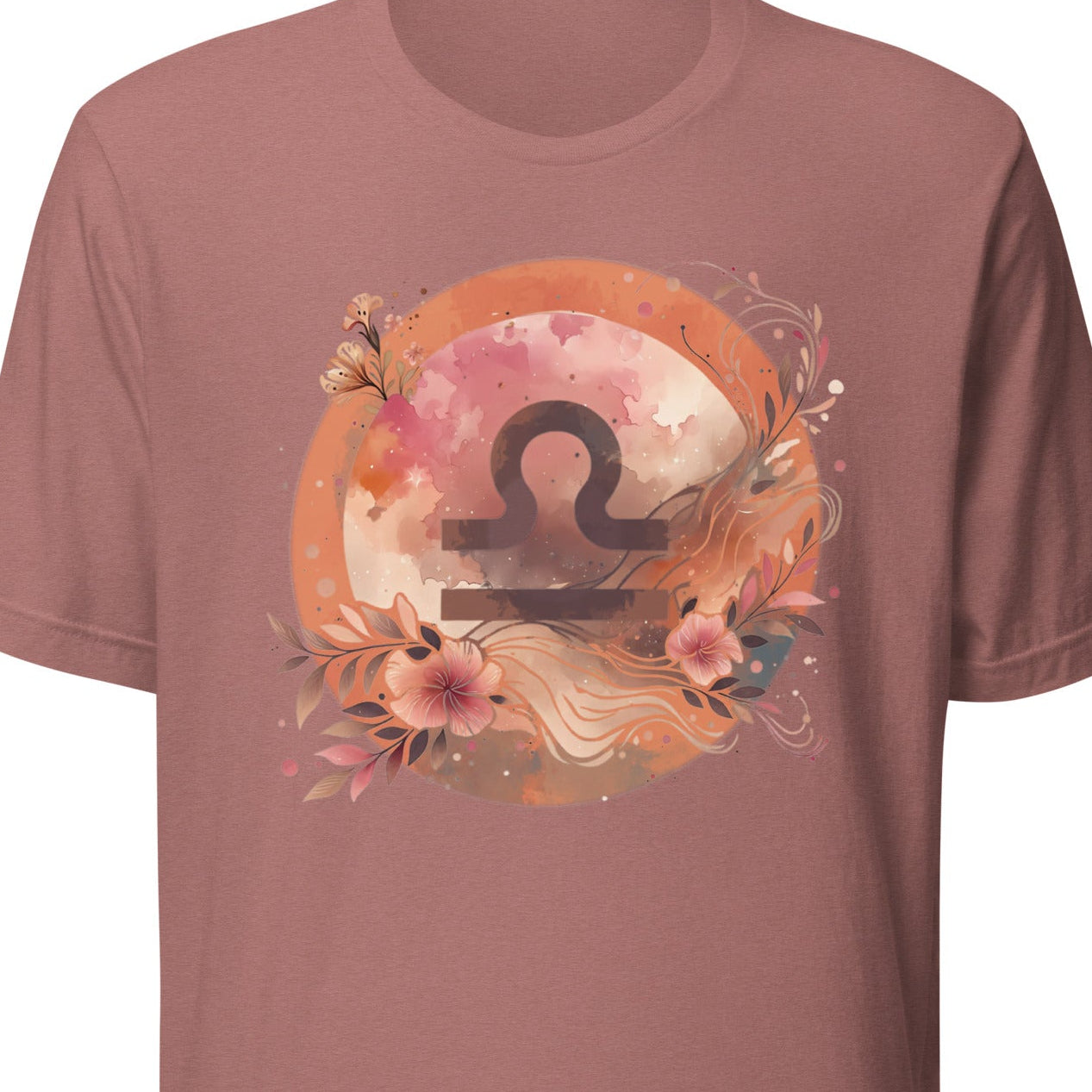 Mauve t-shirt with Libra zodiac symbol design 