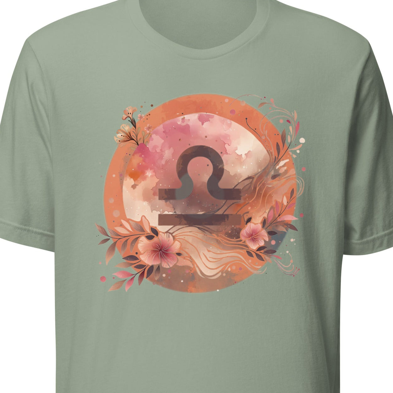 Green t-shirt with Libra zodiac sign design