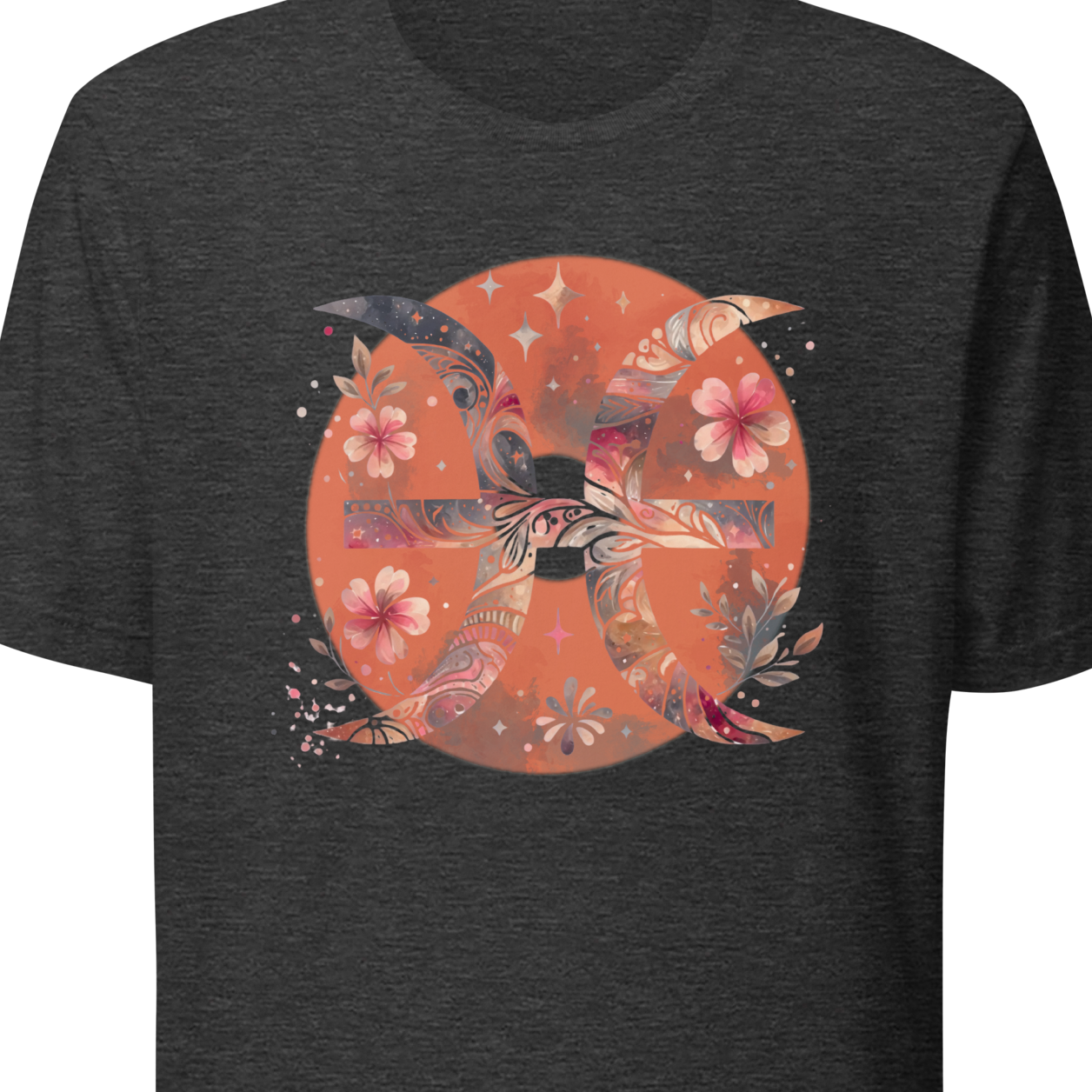 Black t-shirt with a colorful graphic design