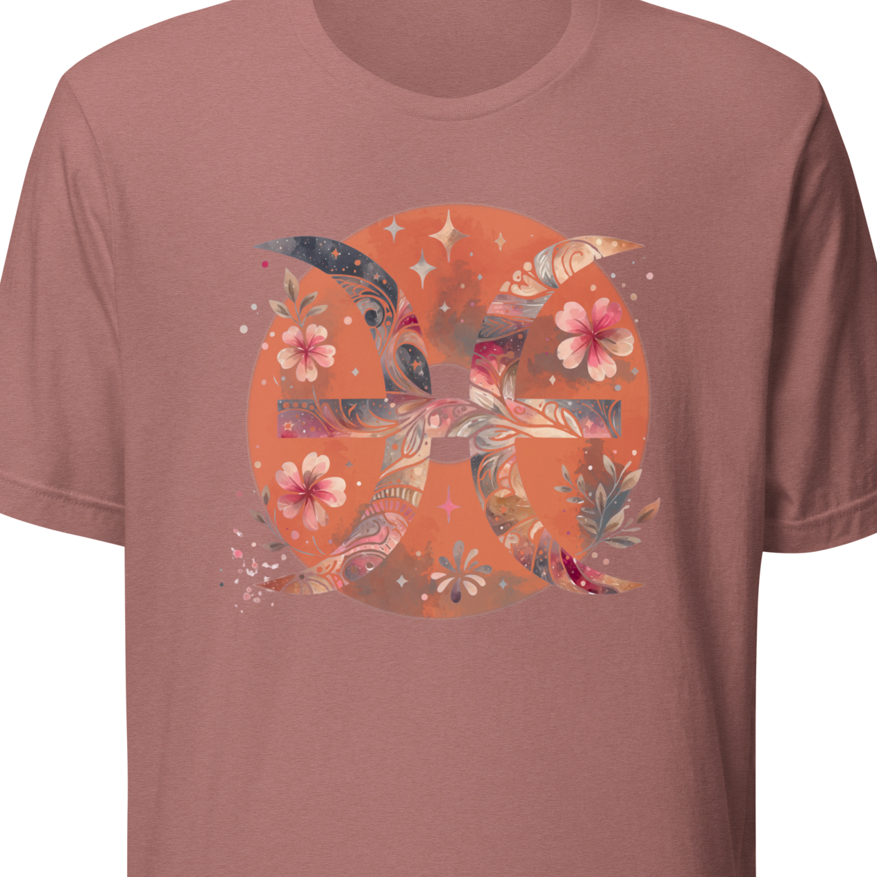 Mauve t-shirt with a floral and pisces design