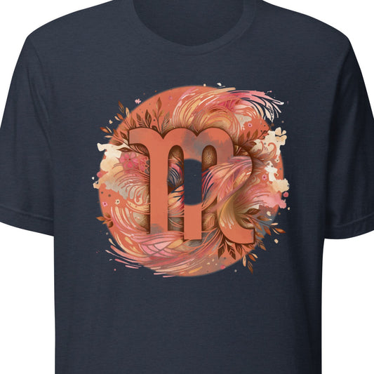 Navy blue t-shirt with a colorful Scorpio zodiac symbol design