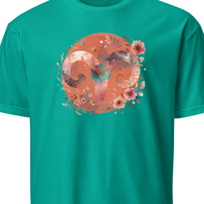 Teal t-shirt with a floral and aries design