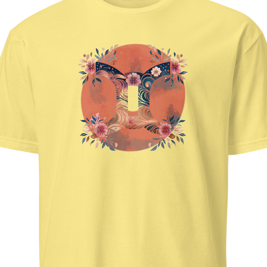 White t-shirt with a gemini graphic 