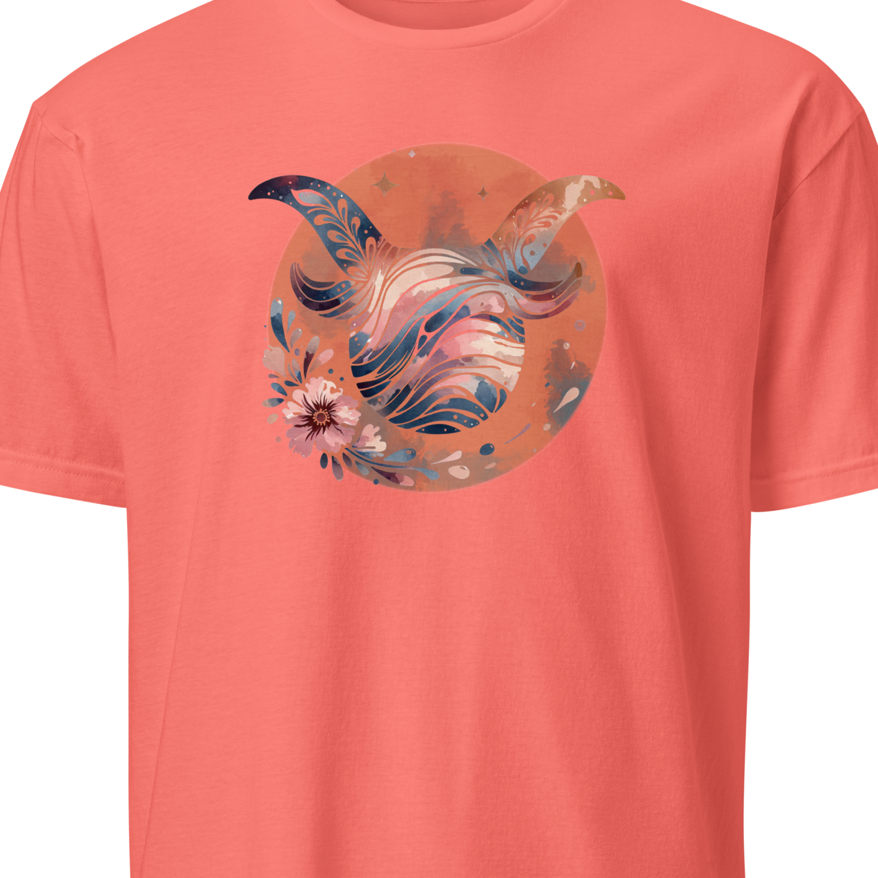 Coral t-shirt with a floral design 