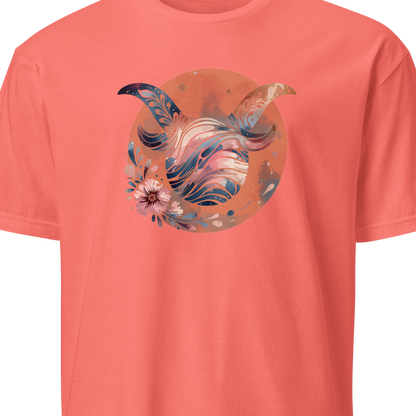 Coral t-shirt with a floral design 