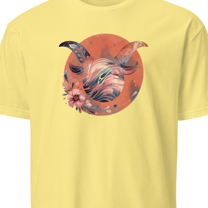 Yellow t-shirt with a colorful taurus design