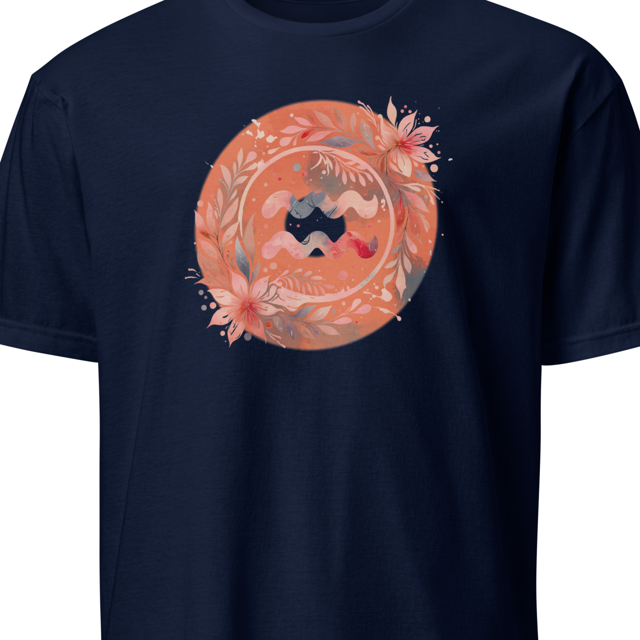 Navy blue t-shirt with white lion graphic and 'Leo' text on a white background