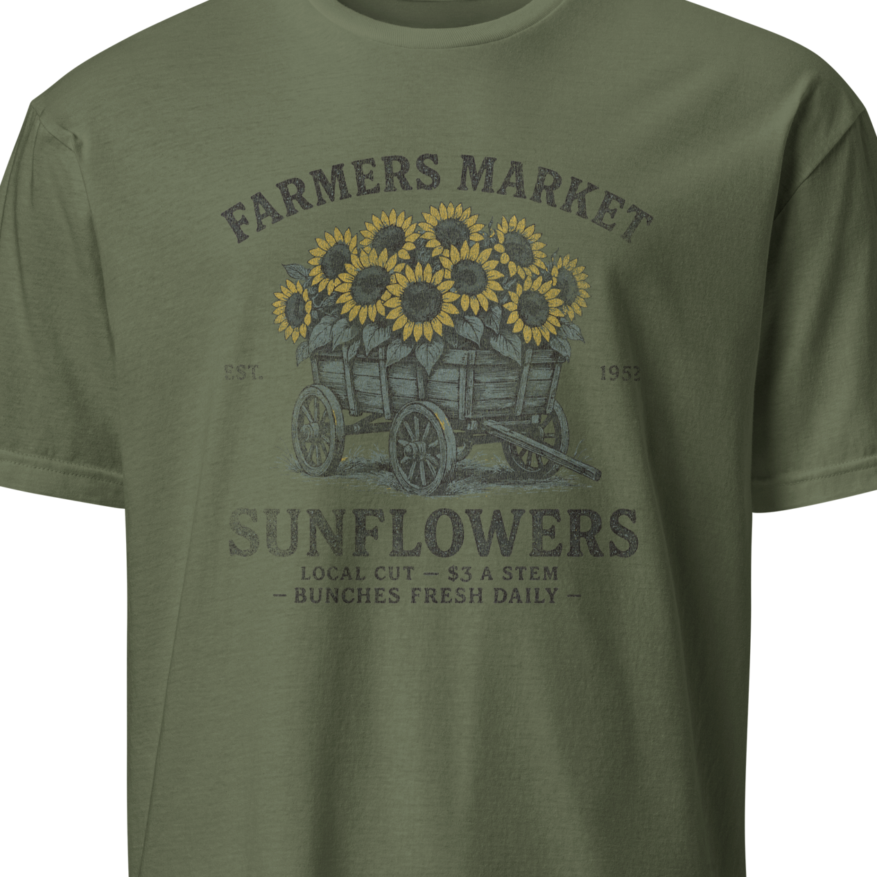 Gray t-shirt with a farmer's market logo 