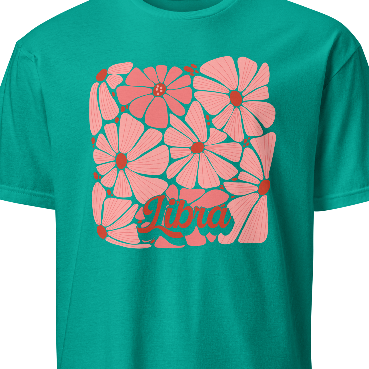 Green t-shirt with pink floral design and 'Alina' text on a white background