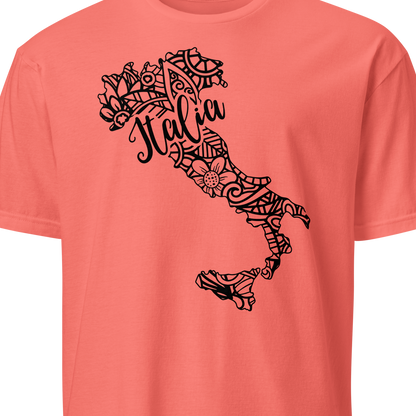 Coral t-shirt with black Italy map design 